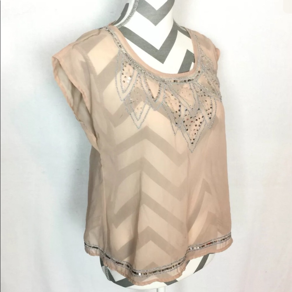 DECREE Pink Sequin Silver Top Cut Out Back Blouse